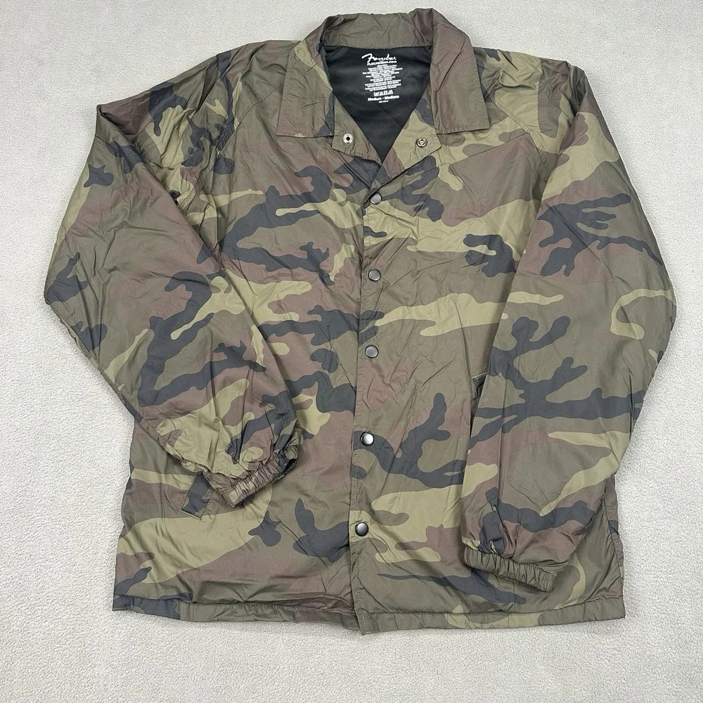 Fender Camo Coaches Jacket Size Medium Windbreaker Button Up‎ Camouflage